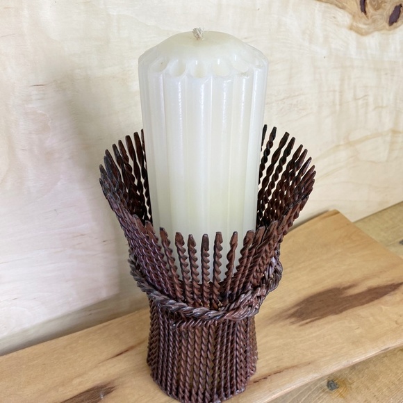 Iron Metal Candle Holder Wheat Bundle Western Farm Decor Heavy Duty - Picture 4 of 8